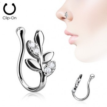 CZ Leaves Fake Clip On Nose Ring